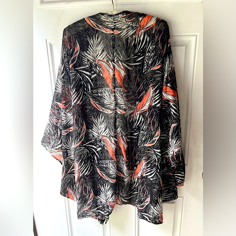 Black & Orange Tropical Print Kimono Jacket